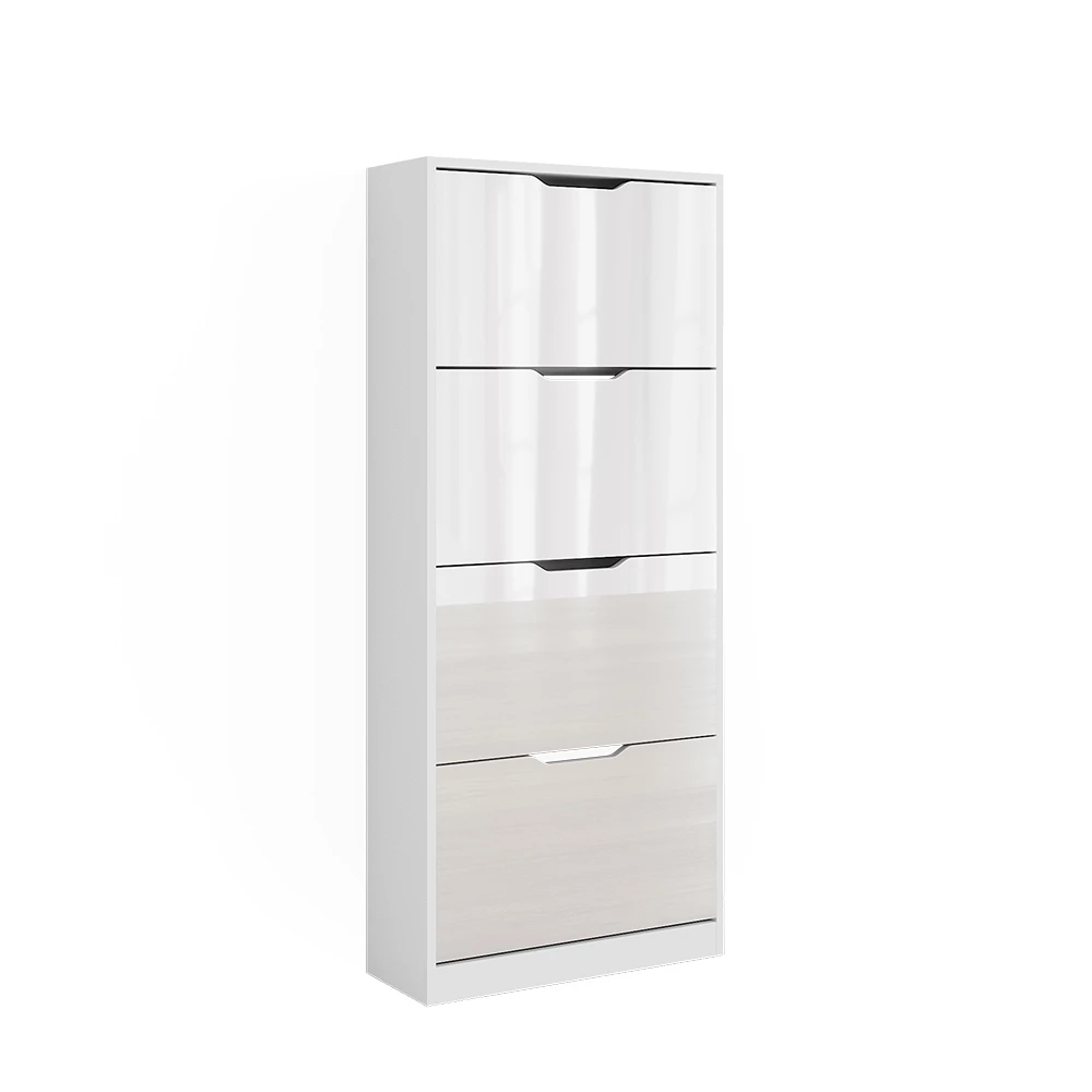 Schoenenkantelaar Luca Wit/wit hoogglans 59 x 137 cm met 4 scharnierende laden Vicco