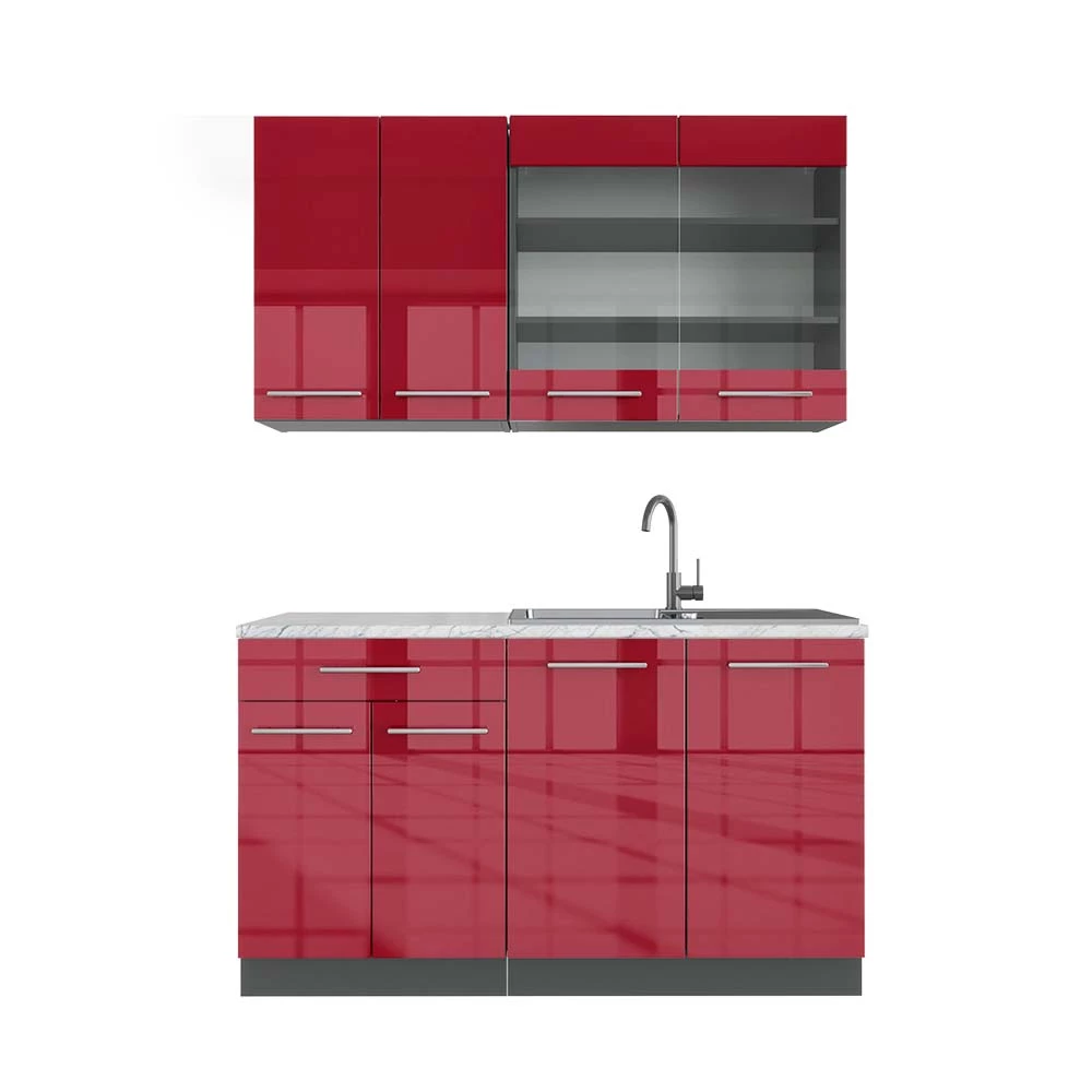 Eenpersoonskeuken Fame-Line Bordeaux hoogglans/antraciet 140 cm , WB Marmer Vicco