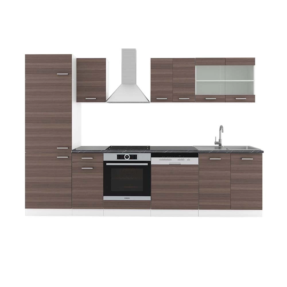 Complete keukeneenheid R-Line Edel grijs/wit 300 cm , WB Antraciet Vicco