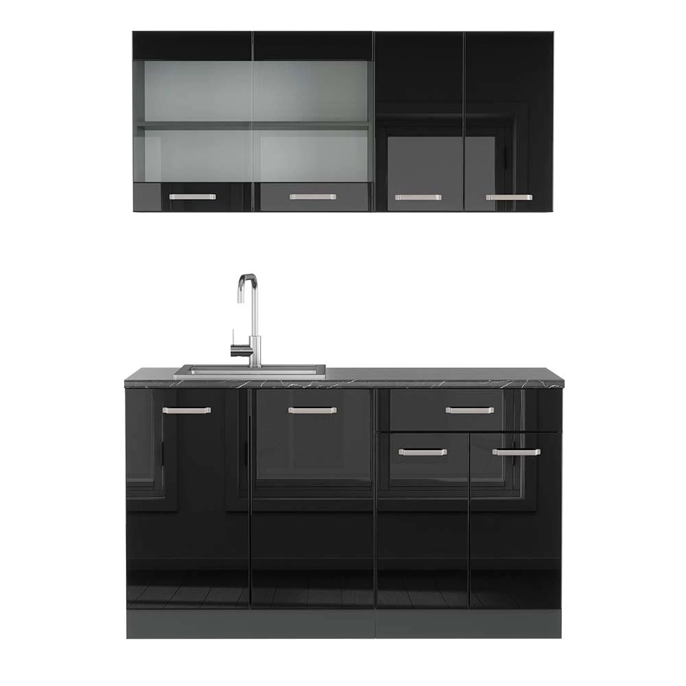 Eenpersoonskeuken R-Line Hoogglans zwart/antraciet 140 cm , WB Antraciet Vicco