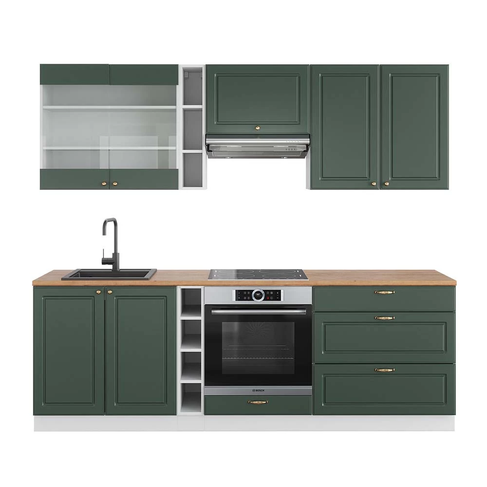 Complete keukeneenheid Fame-Line Groen-Goud Landhuis/Wit 235 cm , WB Eik Vicco
