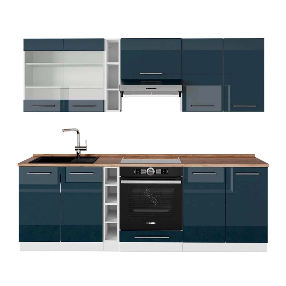 Keukenblokken Fame-Line Donkerblauw hoogglans/wit 235 cm , WB Eik Vicco
