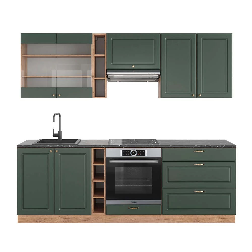 Complete keukeneenheid Fame-Line Groen-Goud Land/Goud Power Eik 235 cm , WB Antraciet Vicco