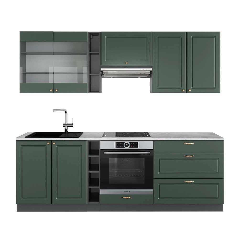 Complete keukeneenheid Fame-Line Groen-Goud Landhuis/Antraciet 235 cm , WB Marmer Vicco