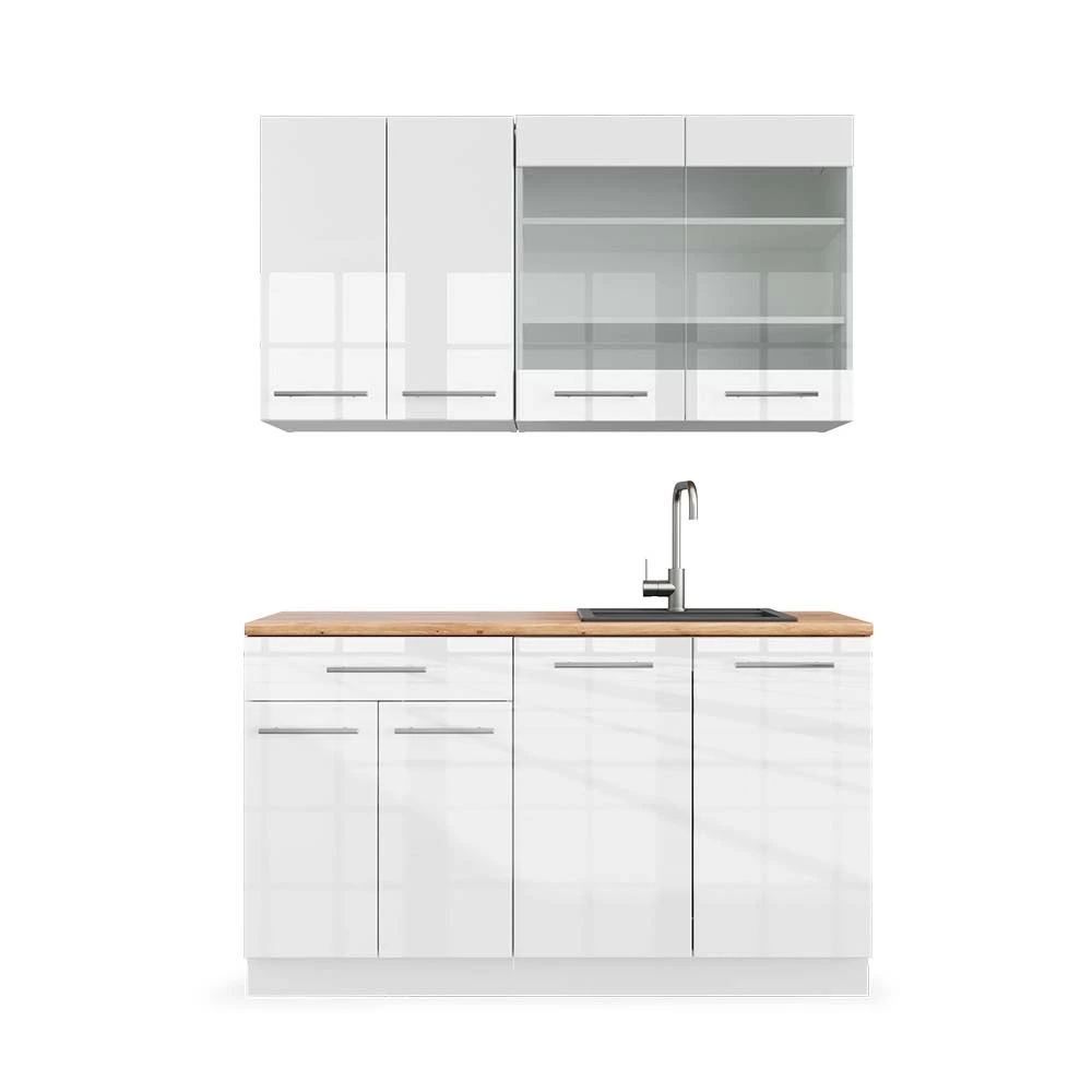 Eenpersoonskeuken Fame-Line Wit hoogglans/wit 140 cm , WB Eik Vicco