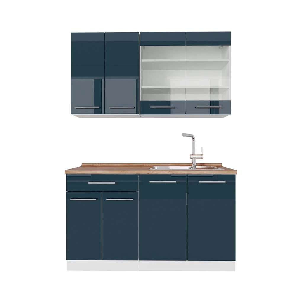 Keukenkasten Fame-Line Donkerblauw hoogglans/wit 140 cm , WB Eik Vicco