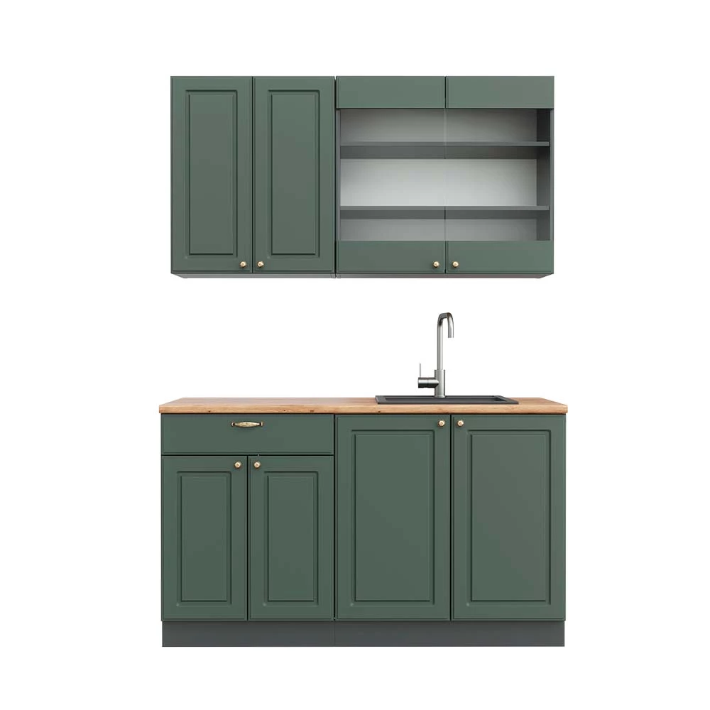 Eenpersoonskeuken Fame-Line Groen-Goud Landhuis/Antraciet 140 cm , WB Eik Vicco