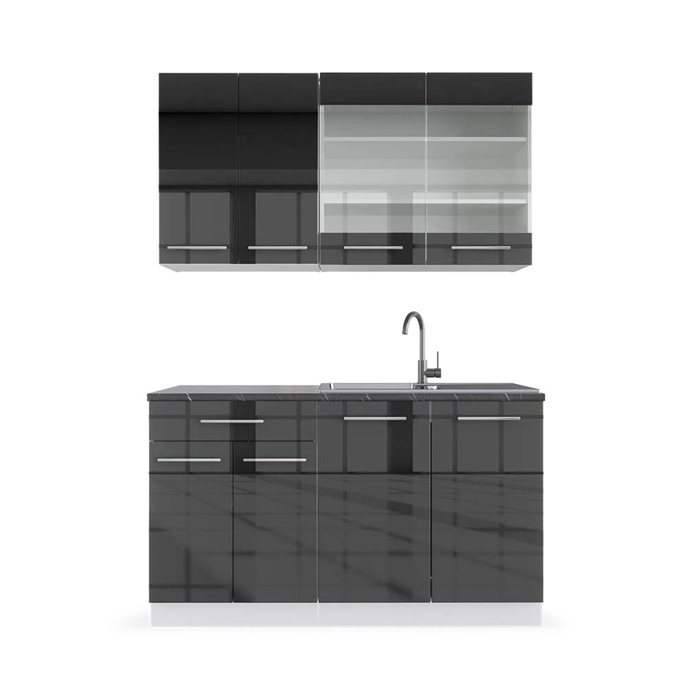 Eenpersoonskeuken Fame-Line Antraciet hoogglans/wit 140 cm , WB Antraciet Vicco