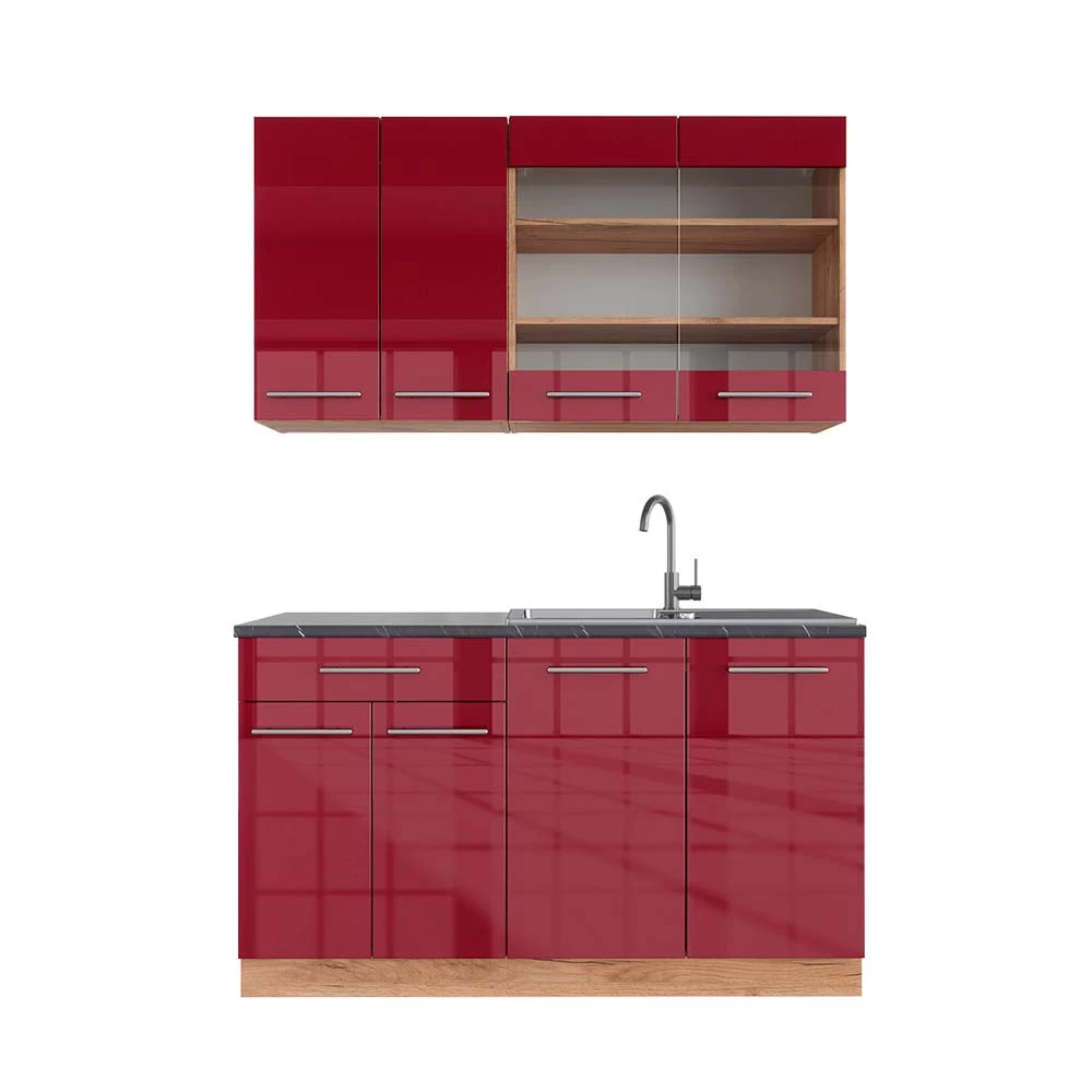 Eenpersoonskeuken Fame-Line Bordeaux hoogglans/gouden eik 140 cm , WB Antraciet Vicco