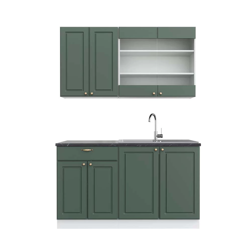 Eenpersoonskeuken Fame-Line Groen-Goud Landhuis/Wit 140 cm , WB Antraciet Vicco