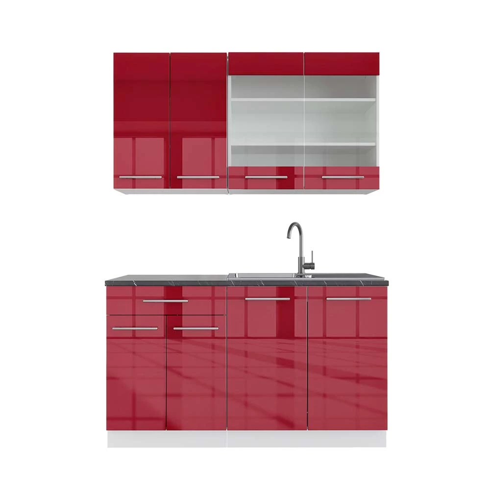 Eenpersoonskeuken Fame-Line Bordeaux hoogglans/wit 140 cm , WB Antraciet Vicco