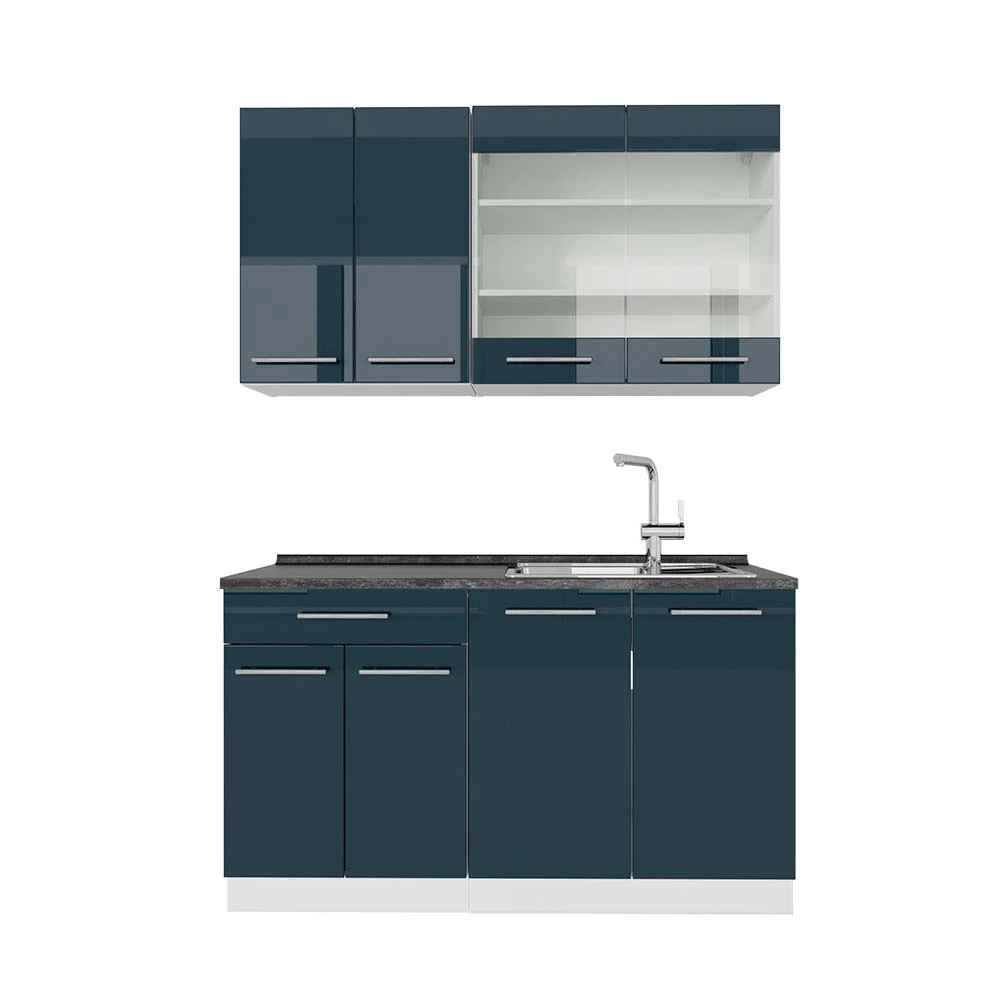 Keukenblokken Fame-Line Donkerblauw hoogglans/wit 140 cm , WB Antraciet Vicco