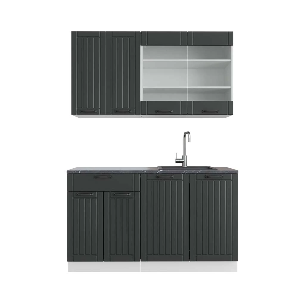 Eenpersoonskeuken Fame-Line Antraciet landhuis/wit 140 cm , WB Antraciet Vicco