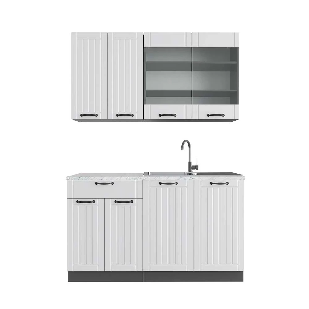 Eenpersoonskeuken Fame-Line Landhuis wit/antraciet 140 cm , WB Marmer Vicco