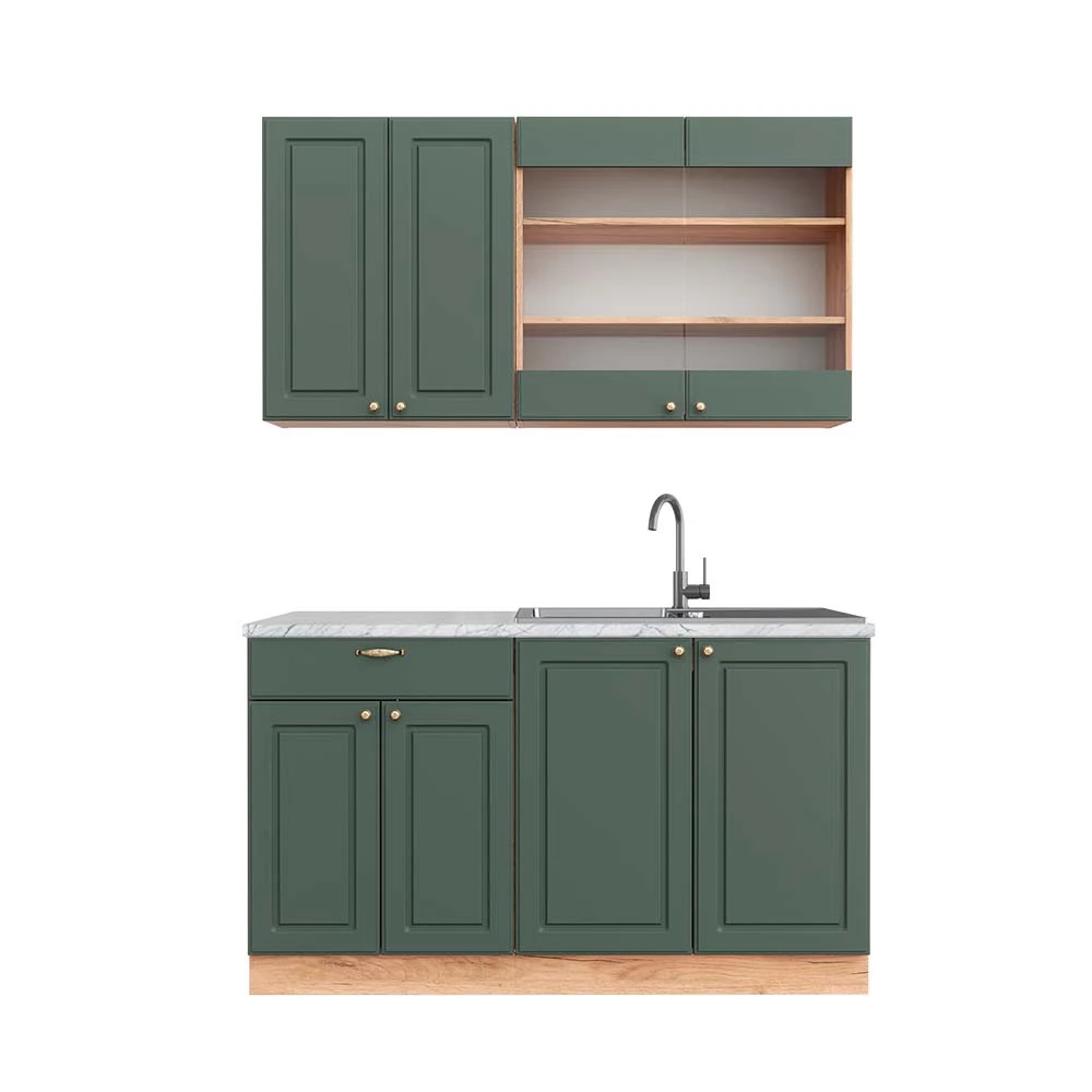 Eenpersoonskeuken Fame-Line Groen-Goud Land/Goud Power Eik 140 cm , WB Marmer Vicco