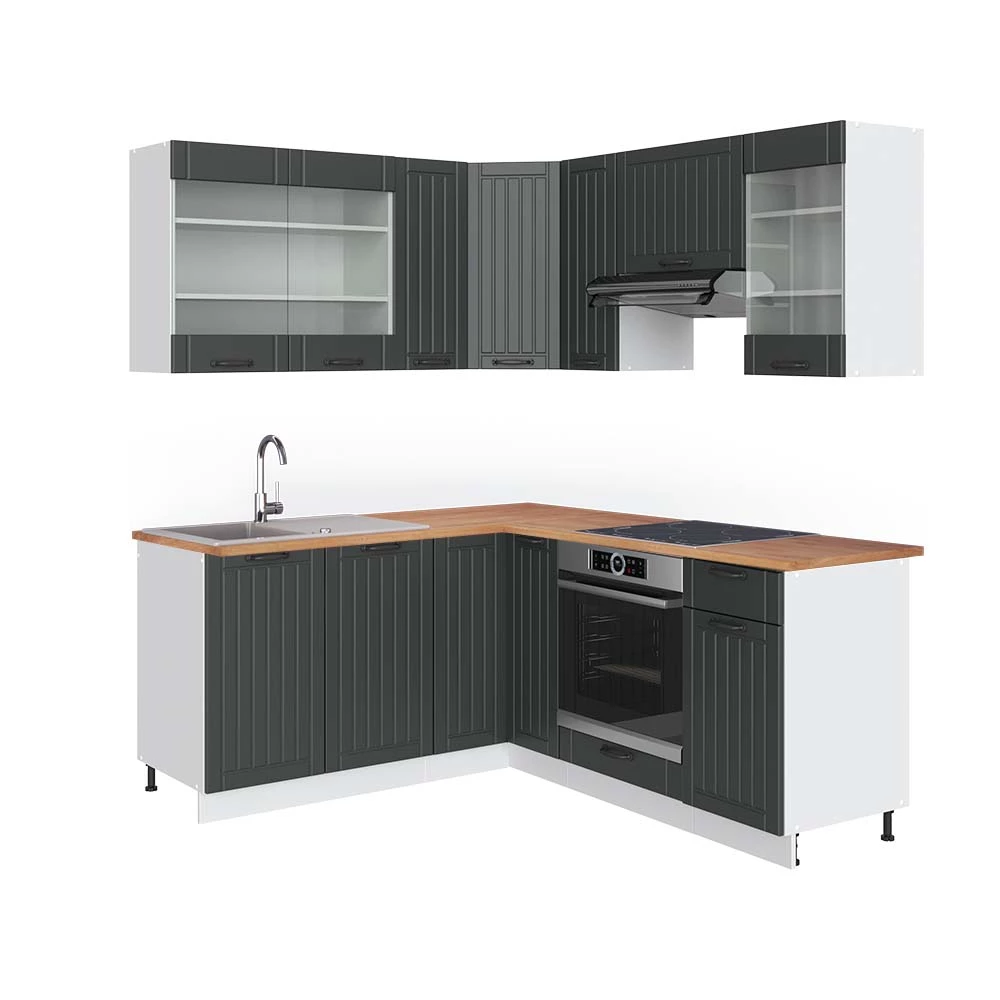 Hoekkeuken Fame-Line Antraciet landhuis/wit 190 x 60 cm , WB Eik Vicco