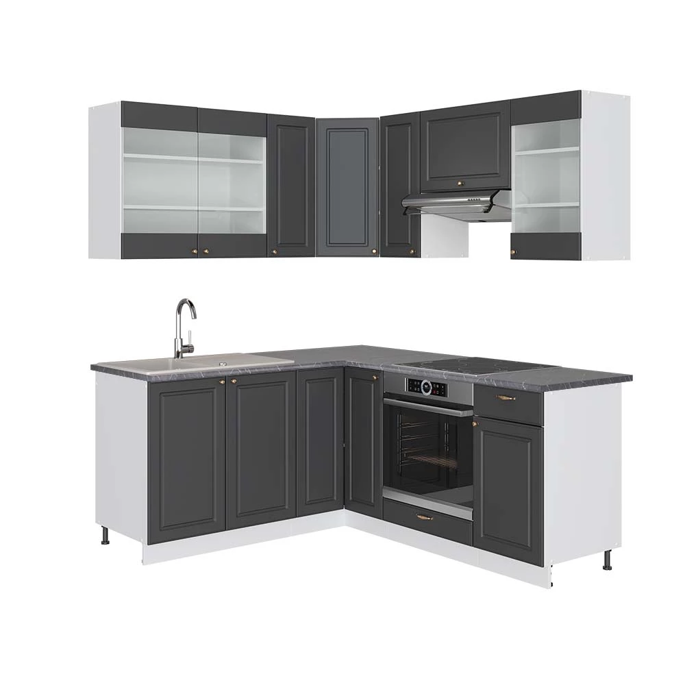Hoekkeuken Fame-Line Antraciet-Goud/Wit 190 x 60 cm , WB Antraciet Vicco
