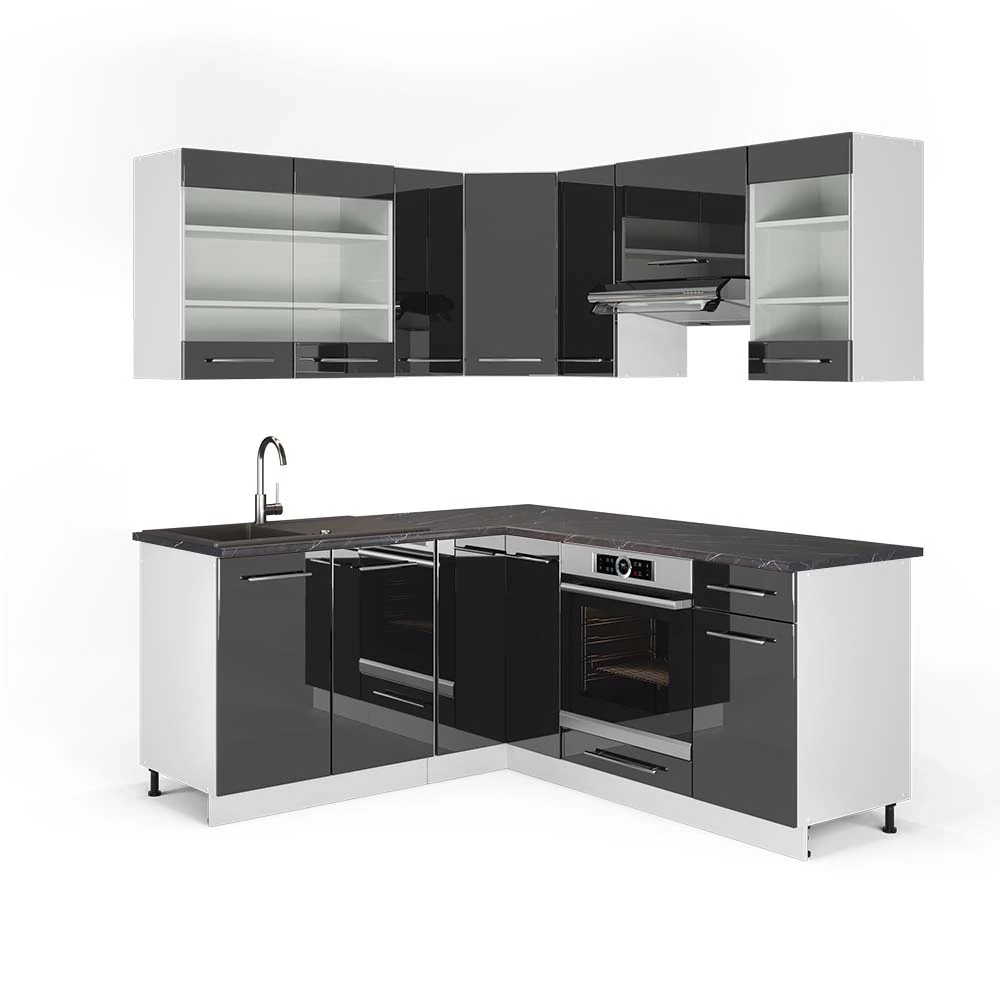 Hoekkeuken Fame-Line Antraciet hoogglans/wit 190 x 60 cm , WB Antraciet Vicco