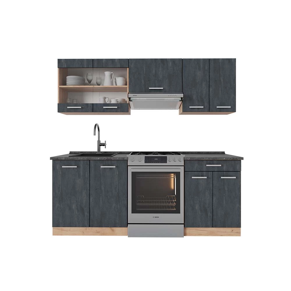 Keukenblok R-Line Zwart beton/goud eiken 200 cm WB Antraciet Vicco