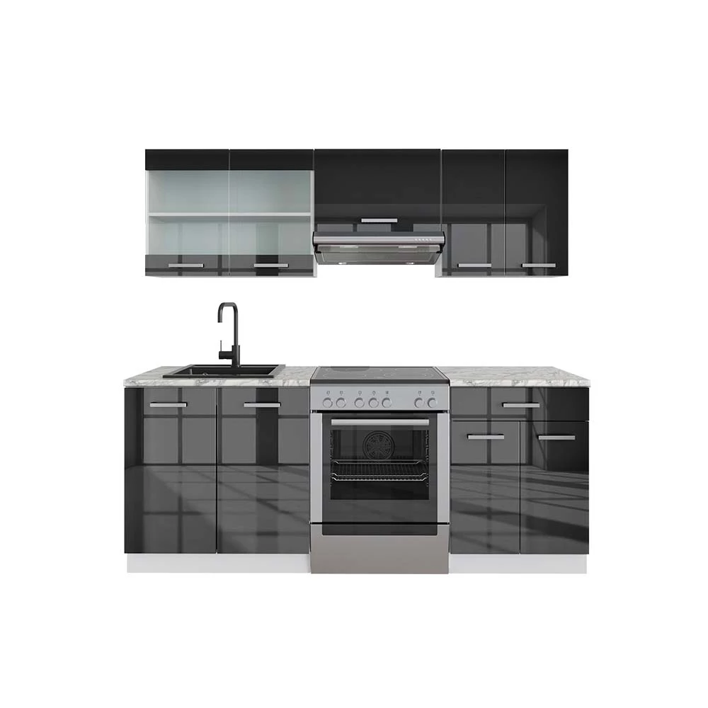 Complete keukeneenheid R-Line Antraciet hoogglans/wit 200 cm WB Marmer Vicco