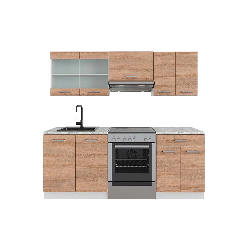 Complete keukeneenheid R-Line Sonoma/Wit 200 cm zonder werkblad Vicco