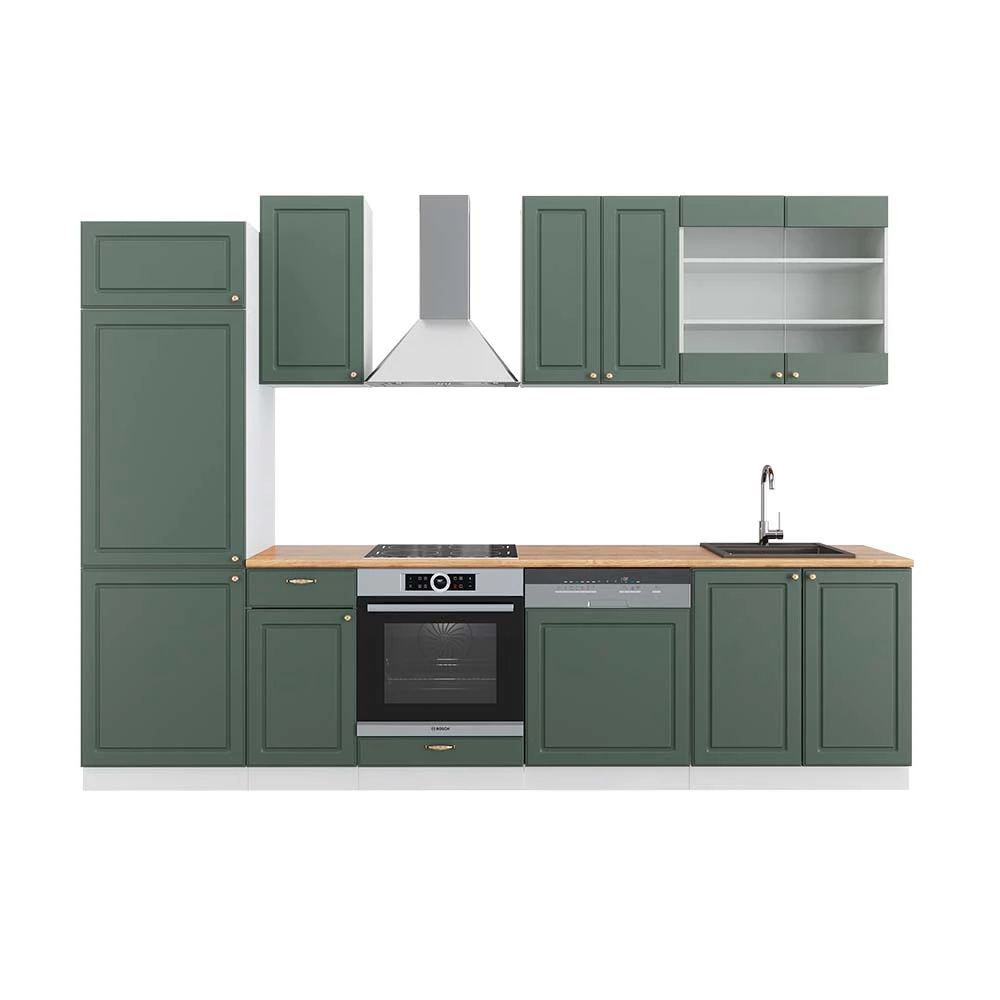 Complete keukeneenheid Fame-Line Groen-Goud Landhuis/Wit 300 cm , WB Eik Vicco