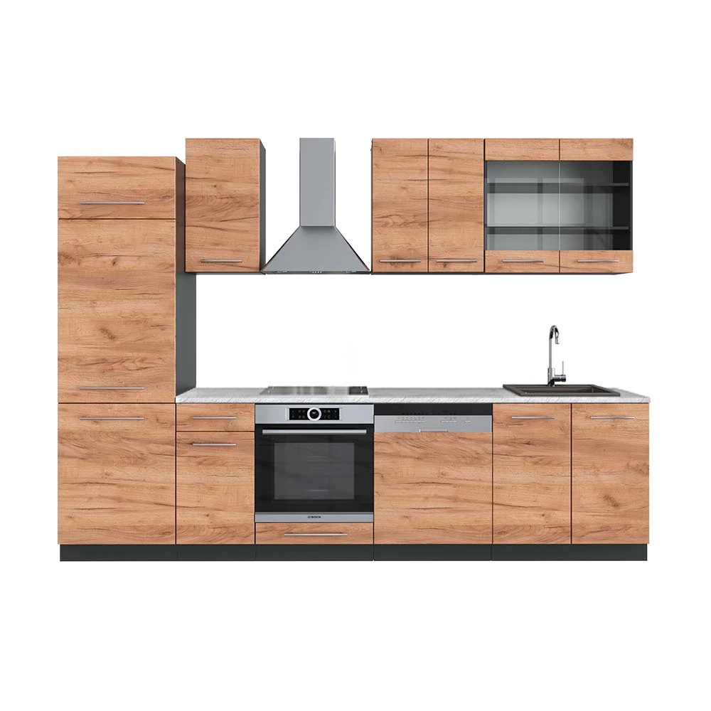 Complete keukeneenheid Fame-Line Eik goud/antraciet 300 cm , WB Marmer Vicco