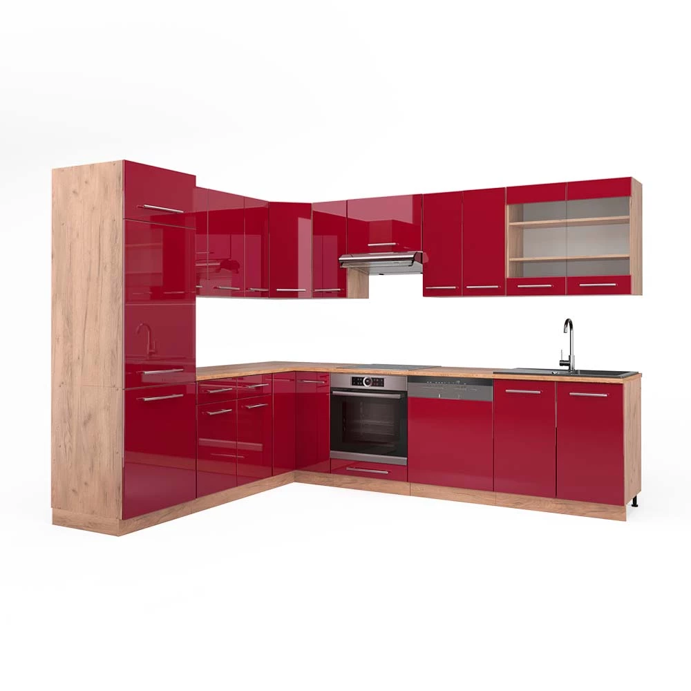 Hoekkeuken Fame-Line Bordeaux hoogglans/gouden eik 227 x 60 cm , WB Eik Vicco