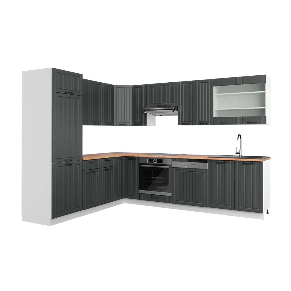 Hoekkeuken Fame-Line Antraciet landhuis/wit 287 x 60 cm , WB Eik Vicco