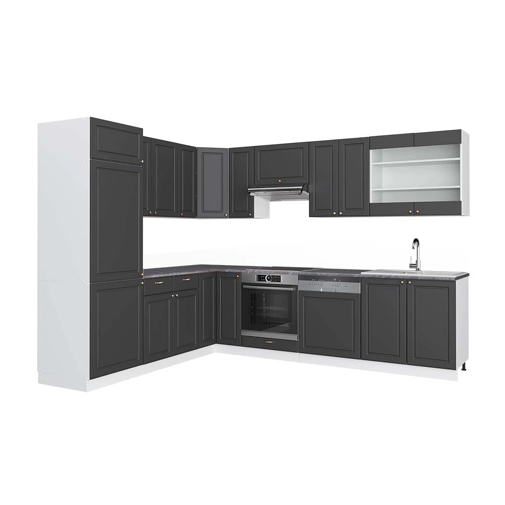 Hoekkeuken Fame-Line Antraciet-Goud/Wit 287 x 60 cm , WB Antraciet Vicco