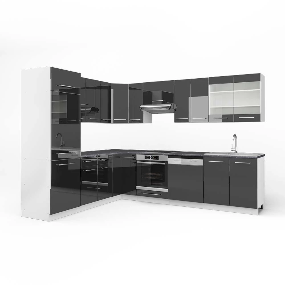 Hoekkeuken Fame-Line Antraciet hoogglans/wit 287 x 60 cm , WB Antraciet Vicco