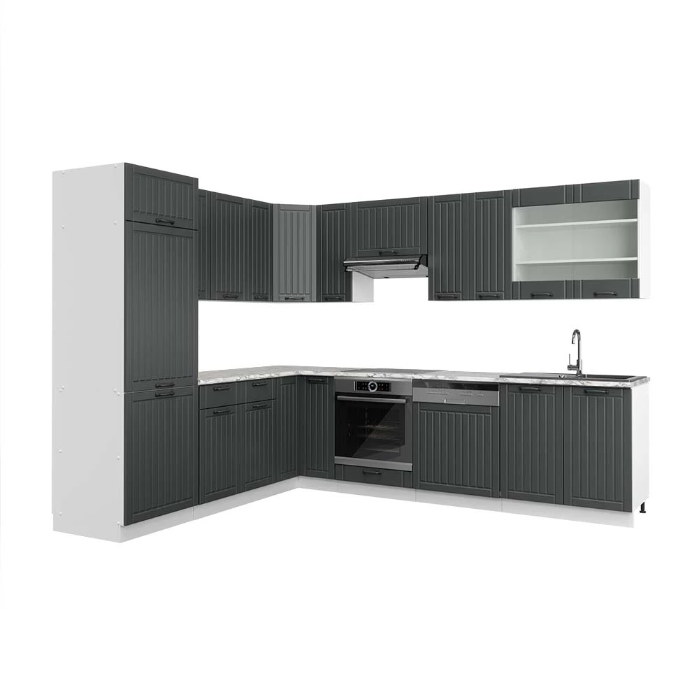 Hoekkeuken Fame-Line Antraciet landhuis/wit 287 x 60 cm , WB Marmer Vicco