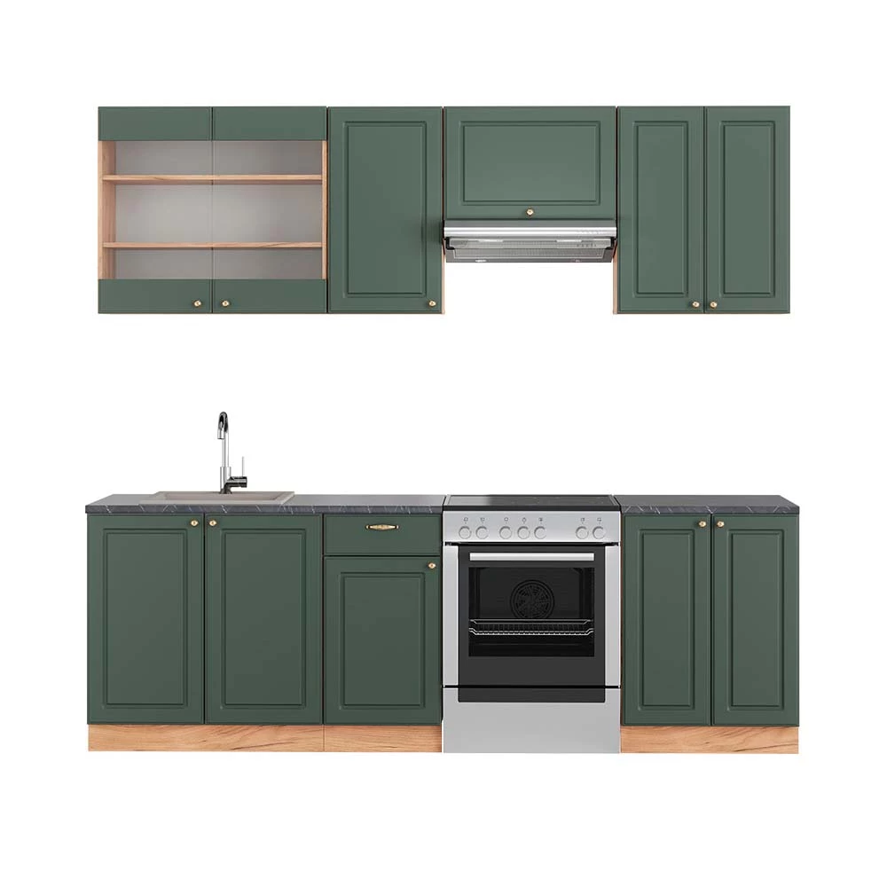 Complete keukeneenheid Fame-Line Groen-Goud Land/Goud Power Eik 240 cm , WB Antraciet Vicco