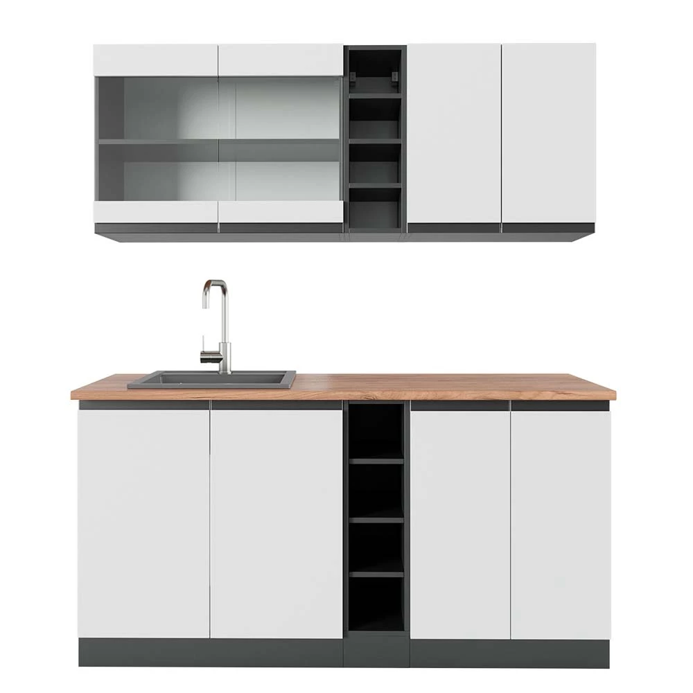 Eenpersoonskeuken R-Line Wit/antraciet 160 cm  J-Shape, WB Eik Vicco