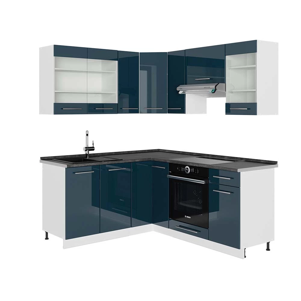 Keukenblokken Fame-Line Donkerblauw hoogglans/wit 190 x 60 cm , WB Antraciet Vicco