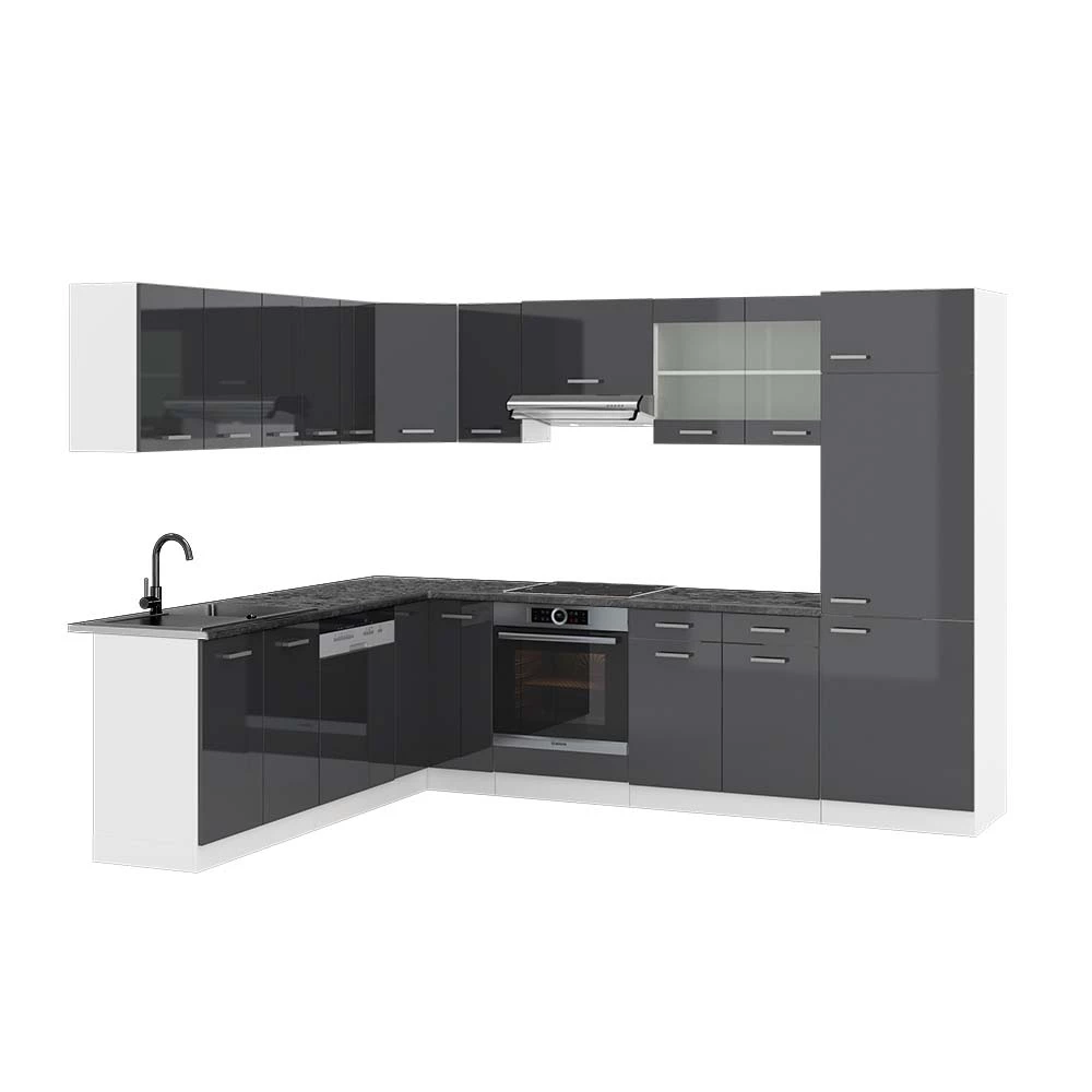 Hoekkeuken R-Line Antraciet hoogglans/wit 287 x 60 cm , WB Antraciet Vicco