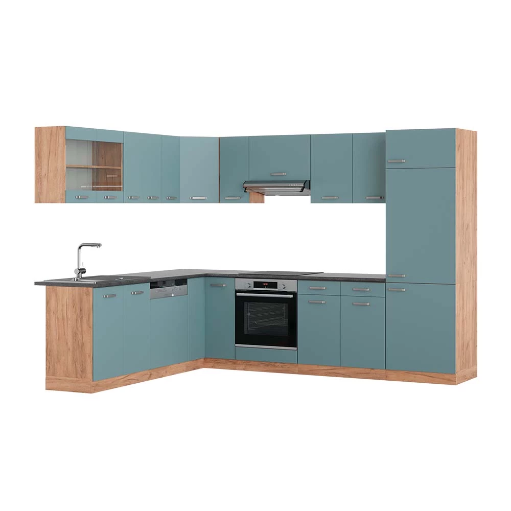 Hoekkeuken R-Line Blauw-grijs/gouden eik 287 x 60 cm , WB Antraciet Vicco