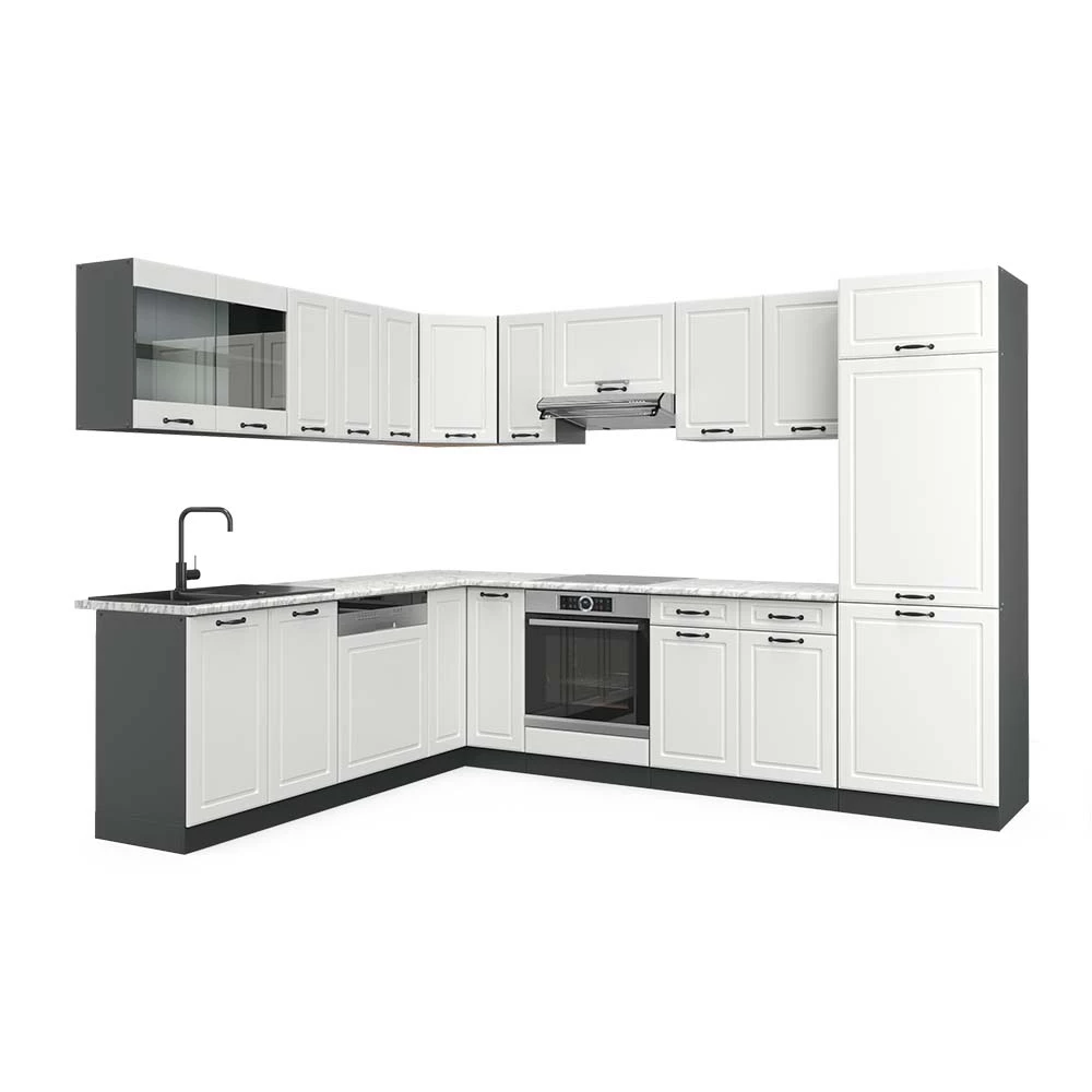Hoekkeuken R-Line Landhuis wit/antraciet 287 x 60 cm , WB Marmer Vicco