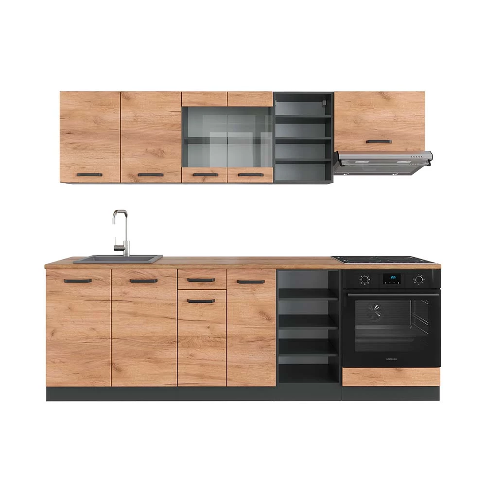 Complete keukeneenheid R-Line Eik goud/antraciet 240 cm , WB Eik Vicco