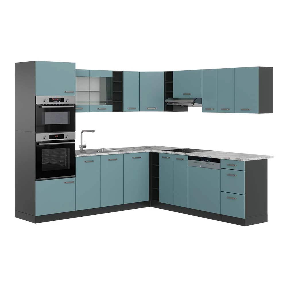 Hoekkeuken R-Line Blauw-grijs/antraciet 247 x 60 cm , WB Marmer Vicco