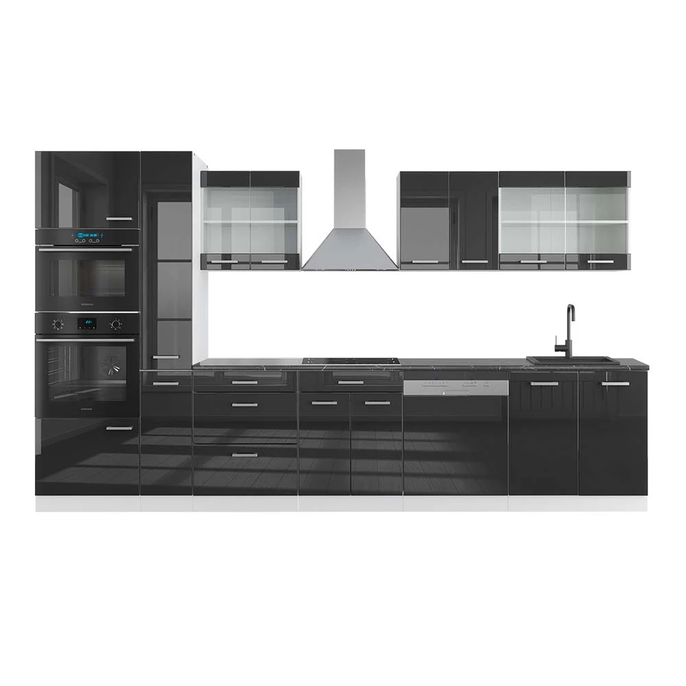 Keukenblok R-Line Antraciet hoogglans/wit 350 cm met hoge kast, WB Antraciet Vicco