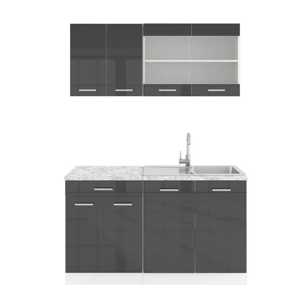 Eenpersoonskeuken R-Line Antraciet hoogglans/wit 140 cm , WB Marmer Vicco