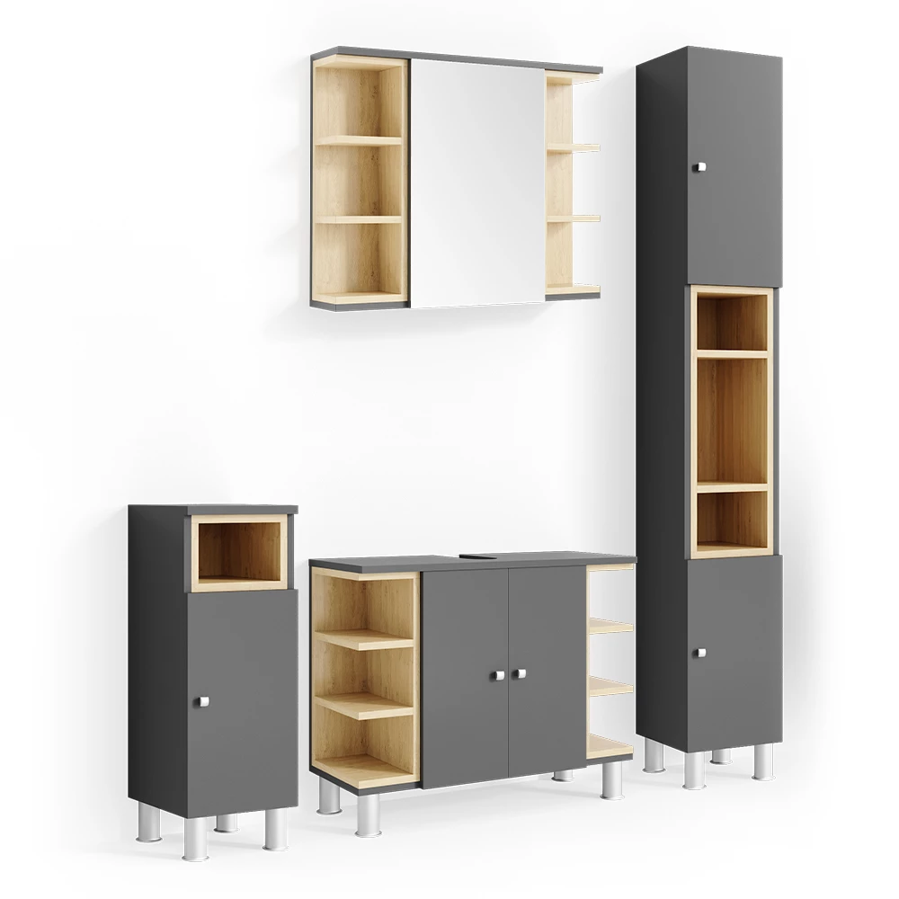 Badkamermeubel set Aquis Antraciet 4 delen Vicco