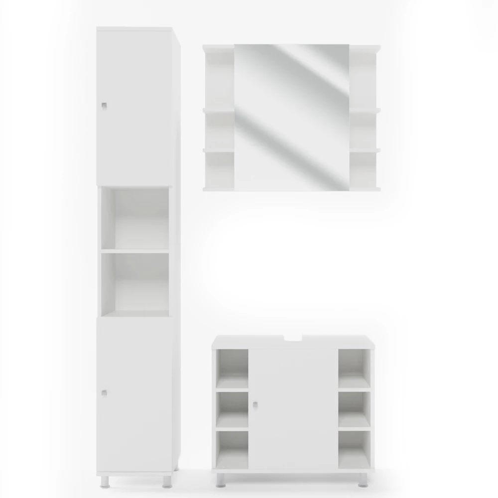 Badkamermeubel set Fynn Wit 3 delen, met hoge unit Vicco
