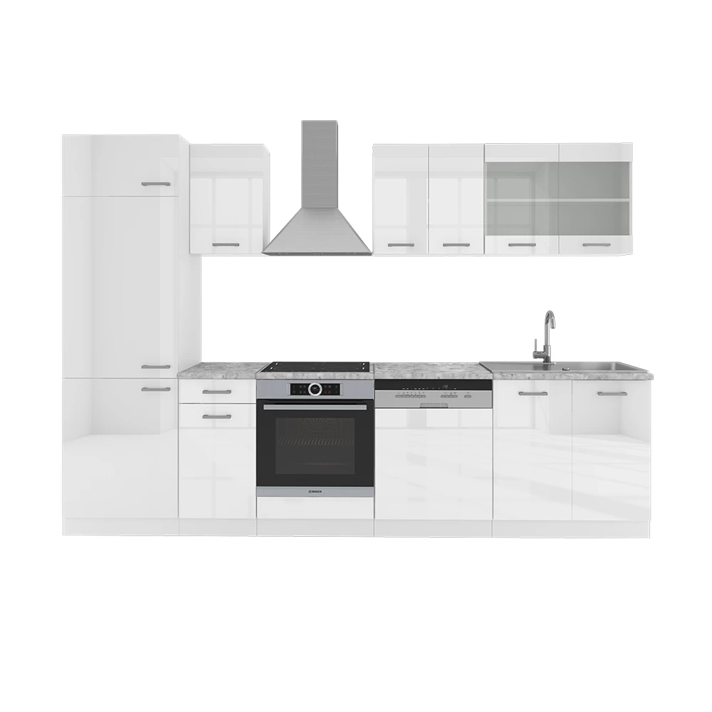 Complete keukeneenheid R-Line Wit hoogglans/wit 300 cm , WB Marmer Vicco
