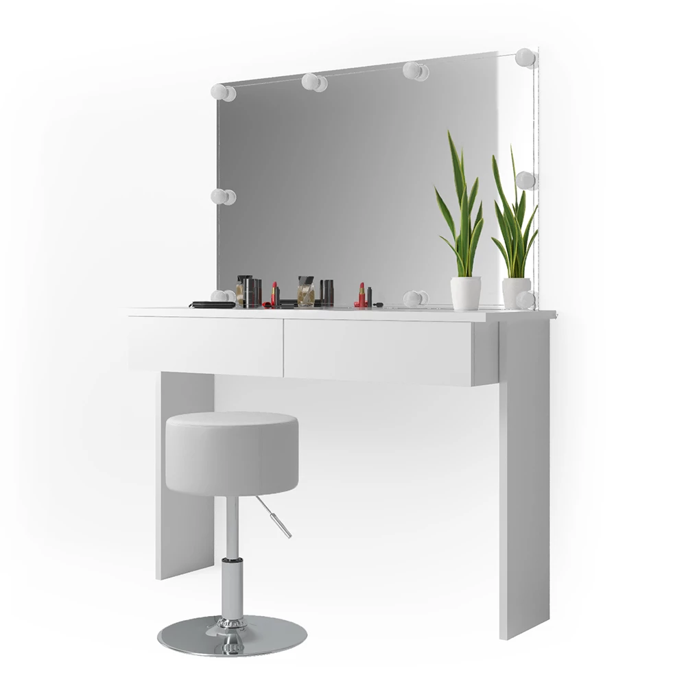 Kaptafel set met kruk Azur Wit 120 cm met LED-verlichting en kruk Vicco