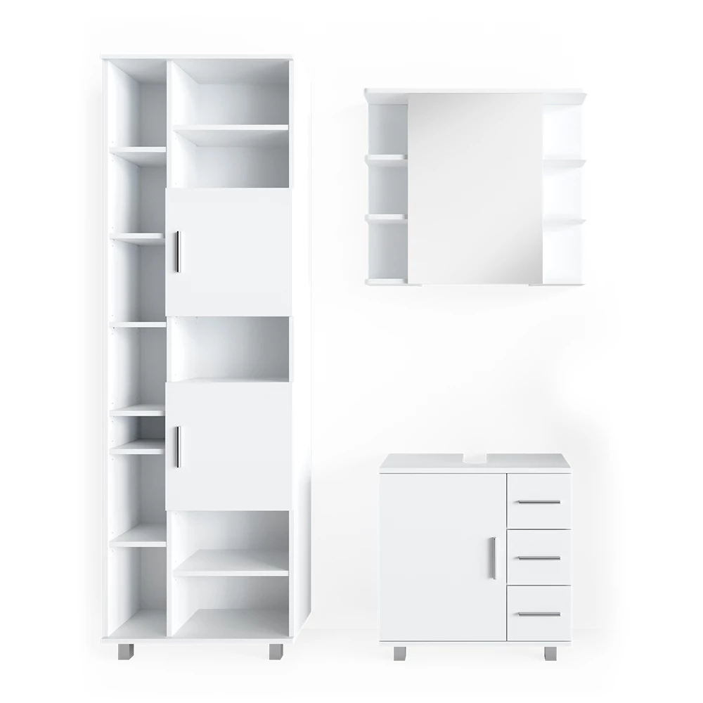 Badkamermeubel set Ilias Wit 3 delen, met onderstel 60 cm Vicco