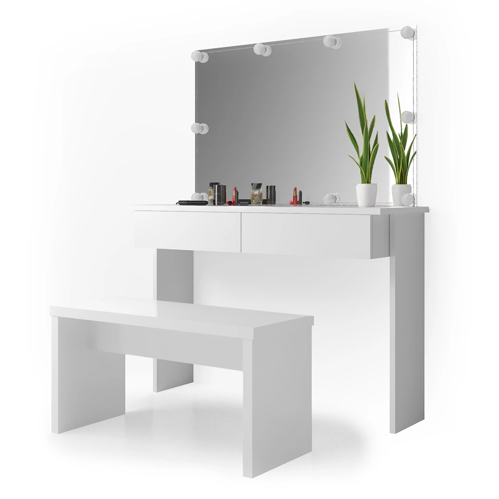 Kaptafel set met kruk Azur Wit 120 cm met LED-verlichting en bankje Vicco
