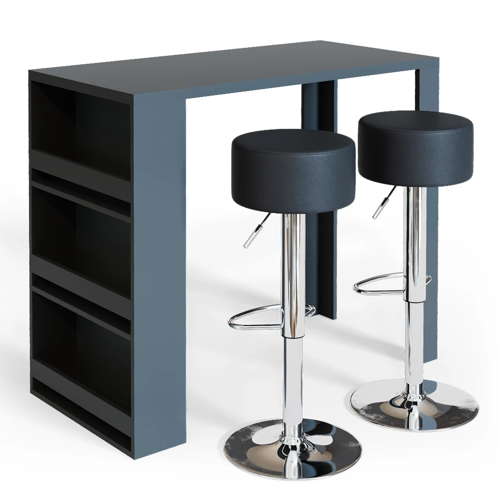 Bartafel set  Antraciet 57 x 117 cm met 2 barkrukken Vicco
