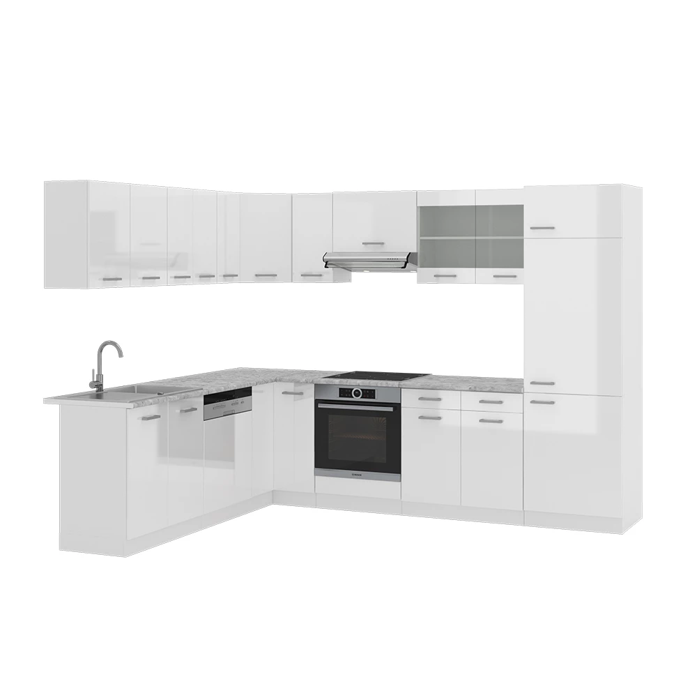 Hoekkeuken R-Line Wit hoogglans/wit 287 x 46 cm zonder werkblad Vicco